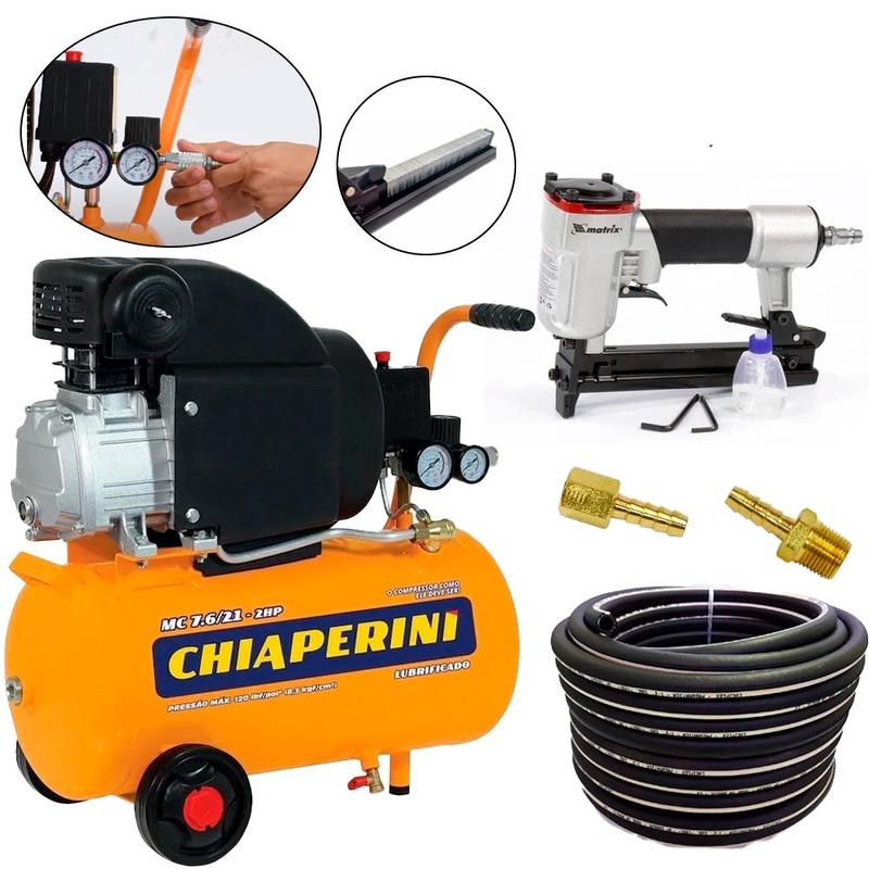 Compressor ar 7,6pés 21l mc7621 chiaperini + kit grampeador - Kit